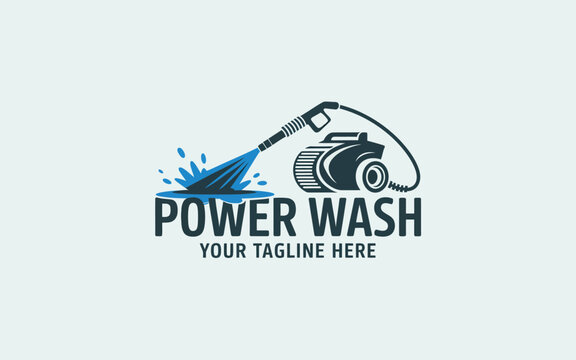 A clean power wash logo design featuring a sprayer and water droplets, perfect for cleaning services and branding.