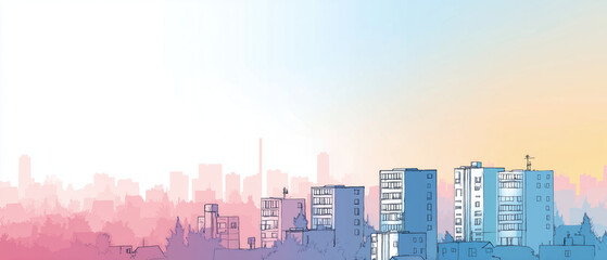 Minimalist urban skyline with colorful gradient