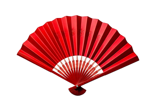 Red Chinese folding fan isolated on transparent or white background - Powered by Adobe