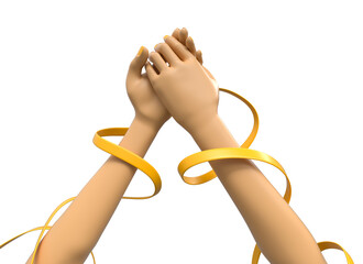 Joined Hands with Yellow Awareness Ribbon 3d render

