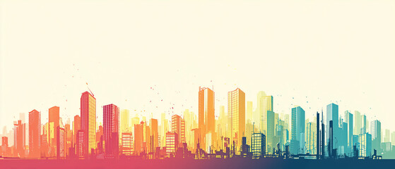 Colorful urban skyline silhouette with gradient hues