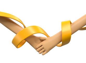 Helping Hands Tied with Yellow Awareness Ribbon 3d render