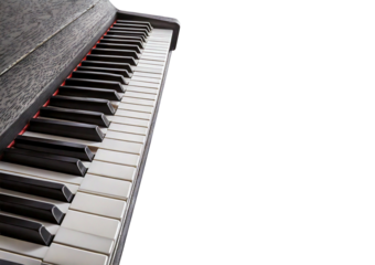 Piano keyboard on left side with, isolated on transparent or white background