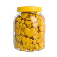 Jar Filled with Yellow Hearts Representing Collective Support 3d render