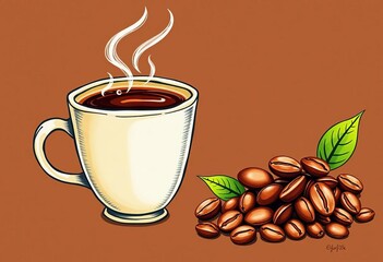 Hand-drawn coffee cup & bean gift card template, template, voucher