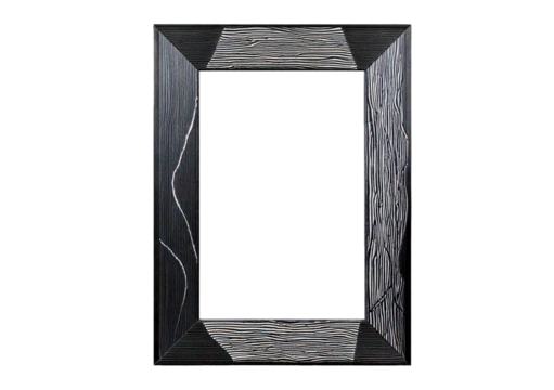 Black and white minimalist picture frame with a modern geometric design and textured surface. isolated on transparent or white background
