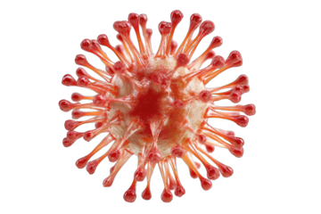 Close-up virus, spherical, reddish-orange, spiky exterior
