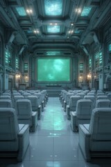 Naklejka premium Futuristic lecture hall with glowing technology and design