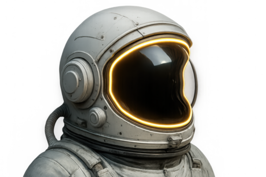 Futuristic astronaut helmet with glowing neon visor, illuminating cutting-edge space exploration technology and sleek design