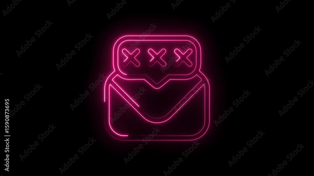Poster glowing neon pink envelope icon with three red xs inside a message bubble symbolizing secure communi