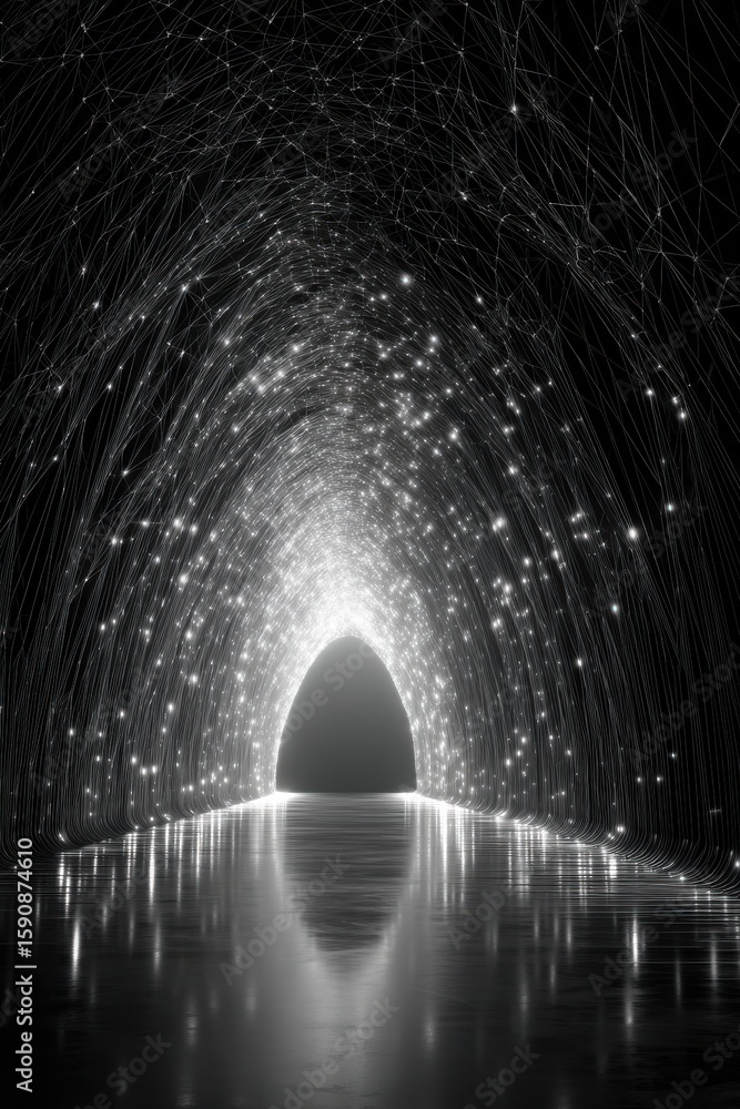 Poster abstract illuminated tunnel with light and reflection effects