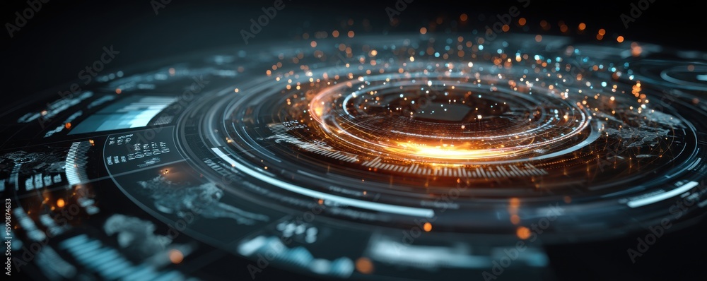 Poster abstract futuristic digital interface with glowing elements and high-tech details