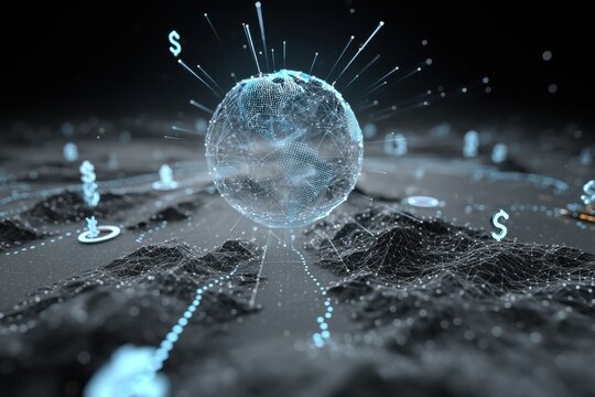 Abstract representation of a global network with financial elements