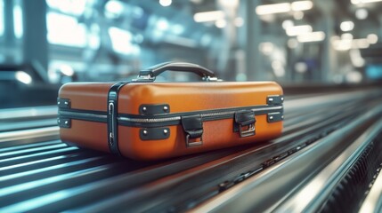 Luggage on the airport conveyor belt, close-up, generative ai