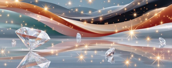 Glistening diamonds on sparkling waves with shimmering light reflections