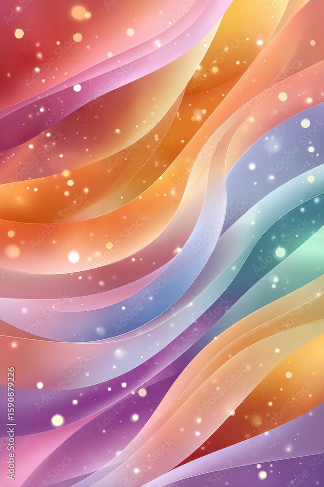 Poster colorful abstract background with flowing lines and sparkling lights