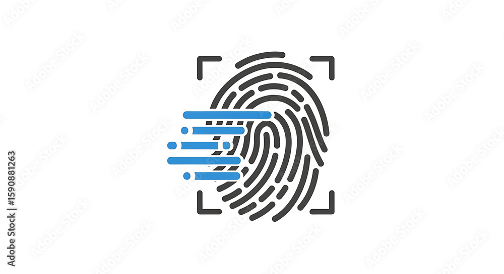 Poster illustration of a fingerprint with a scanner and a square frame on a white background design vector 
