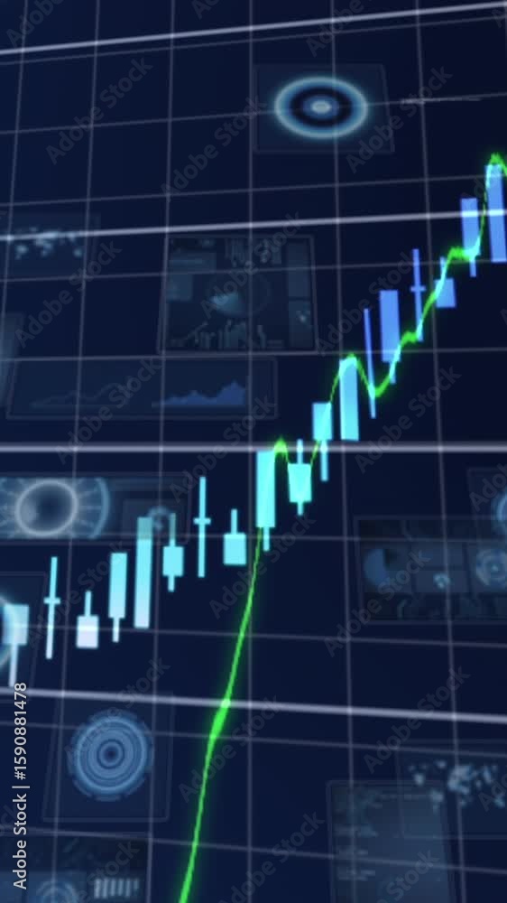Poster animation of data processing over dark background