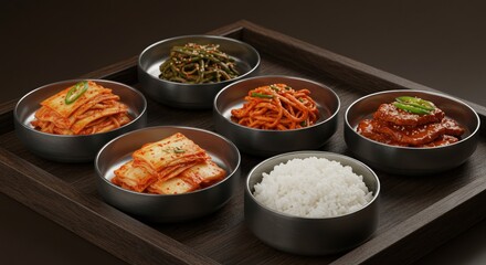 Delicious Korean Banchan: Kimchi, Braised Pork, and Rice
