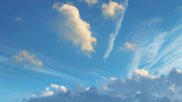 Wide-angle perspective of dramatic cloud formations sweeping across bright blue skies, aesthetic nature photography capturing intricate atmospheric textures, vibrant weather patterns, and dynamic sky 