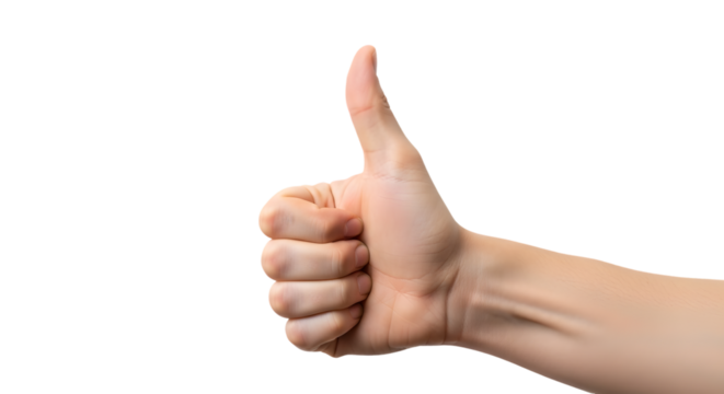 Optimistic hand gesture A thumbsup signal of approval and positive affirmation.