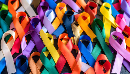 Colorful Awareness Ribbons on Black Background