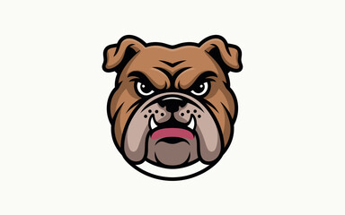 Fierce cartoon bulldog mascot head illustration with aggressive expression Ideal for sports teams esports logos school mascots or branding purposes Bold clean vector art with a tough attitude and stro