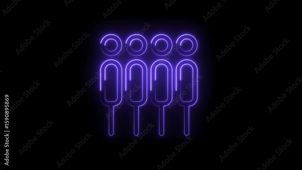Poster glowing purple neon abstract geometric shapes forming a grid pattern with rounded corners and vertic