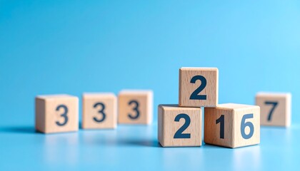 Wooden blocks with numbers on a blue background