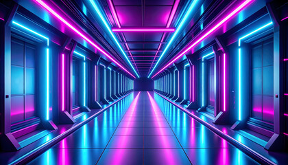 Fototapeta premium Futuristic Neon Tunnel with Pink and Blue Lights