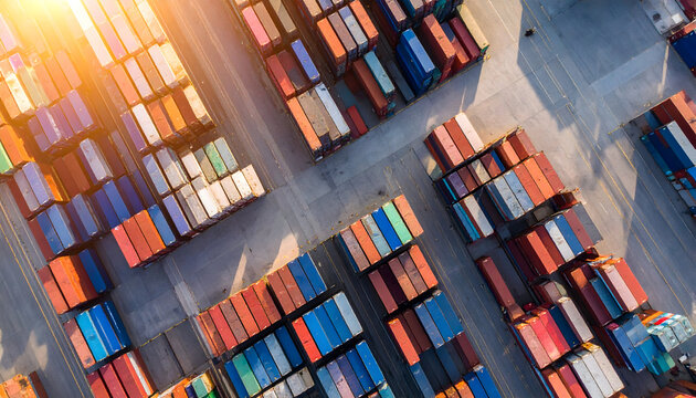 Aerial View of Colorful Shipping Containers at a Busy Port