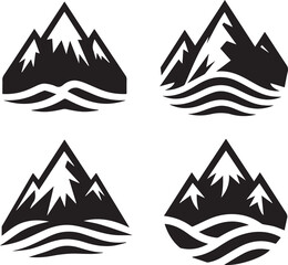 Fototapeta premium black set of mountain icons, silhouette of a mountain vector illustration set