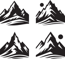 black set of mountain icons, silhouette of a mountain vector illustration set