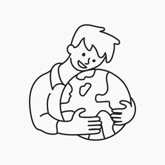 Man save the planet line drawing vector