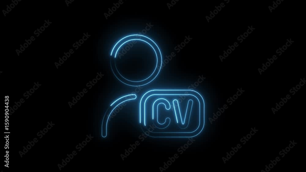 Aufkleber glowing blue neon person icon with c v text inside a rounded rectangle on a black background represe