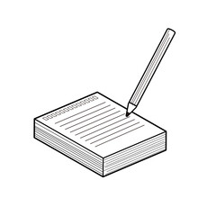 メモ帳と鉛筆の線画イラスト