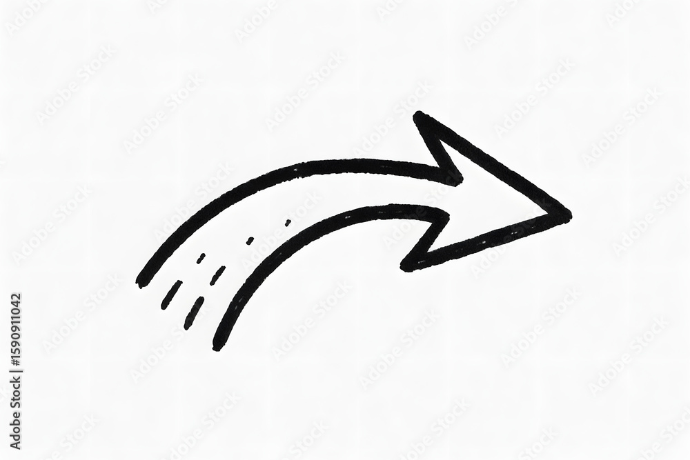 Poster curved arrow vector: a simple yet elegant hand-drawn arrow gracefully curves to the right, conveying