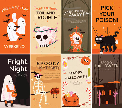 Halloween Facebook story template set vector
