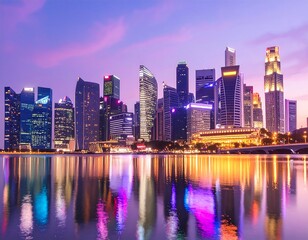 Fototapeta premium Vibrant city skyline at twilight