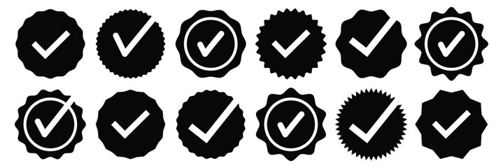 Black check mark tick verification icon symbol vector. check box icon with correct, accept checkmark icons isolated on white background.