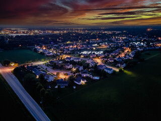 Night Aerial Drone View of Residential Subdivisions