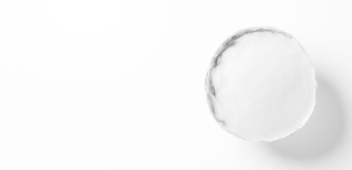 白背景に浮かぶ水の球体。水滴。コピースペース。3D（横長）