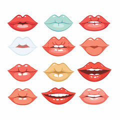 Obraz premium Modern lip illustration designs with a mix of natural and styled looks, perfect for beauty blogs, makeup tutorials, cosmetic packaging, or romantic and expressive visual themes. 
