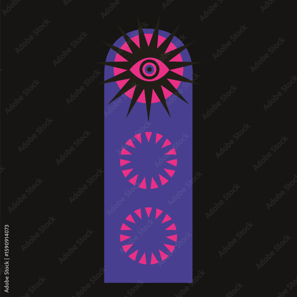 Poster retro psychedelic eye curve box design element vector