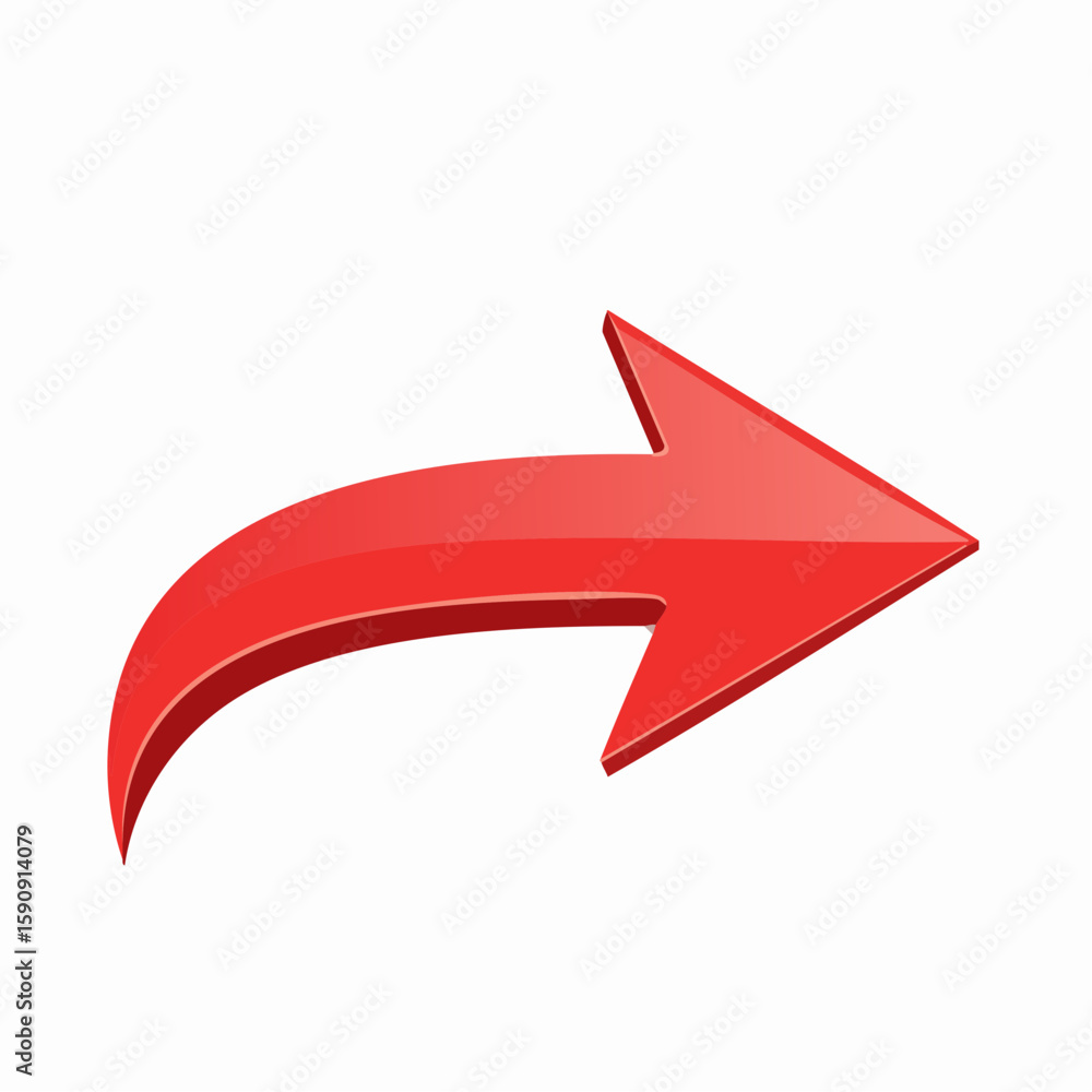 Poster bright red vector arrow with shiny, metallic finish indicating movement or progress, ideal for web d