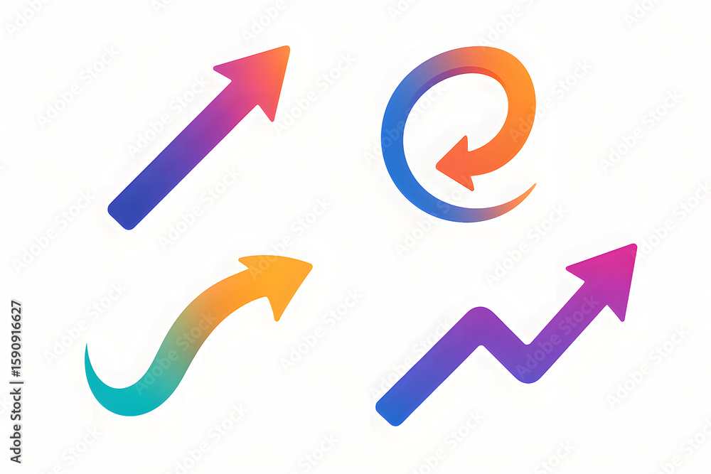 Poster arrow direction indicators: a collection of four distinct arrows, each designed with unique shapes a