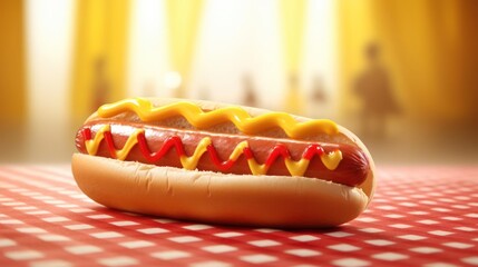 Delicious hot dog with mustard and ketchup on a bun.