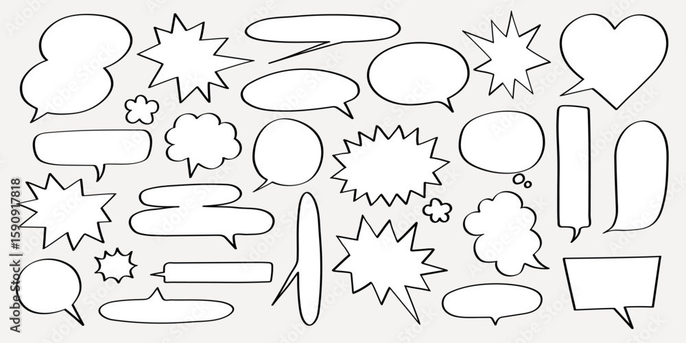 Poster collection of blank speech bubbles in various shapes. speech bubbles for comics, speech bubbles for 
