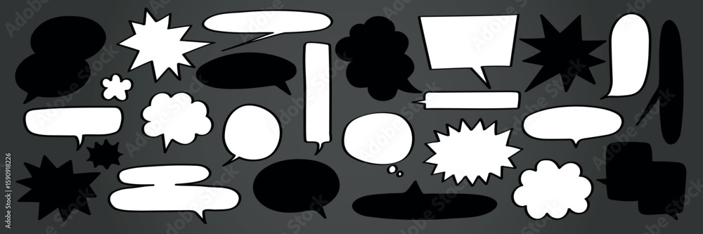 Poster collection of speech bubbles in various shapes and sizes. speech bubbles in black and white. ideal f