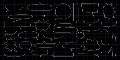 Collection of speech bubbles in various shapes on a grid background. Speech bubbles for comics, design, and creativity. Speech bubbles in different styles. Message illustration vector.